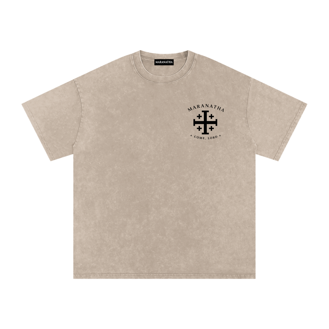 Sandy Khaki Christian t-shirt — Jerusalem Cross in laurel wreath — Jerusalem Cross Tee