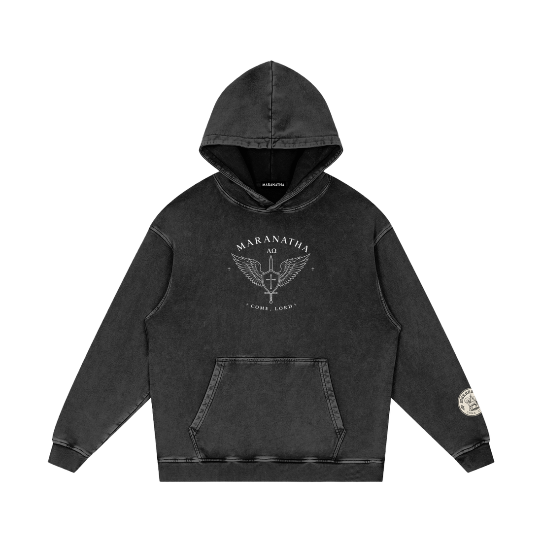 Smoky Black Christian hoodie — Michael with sword against the dragon — Archangel Michael Hoodie