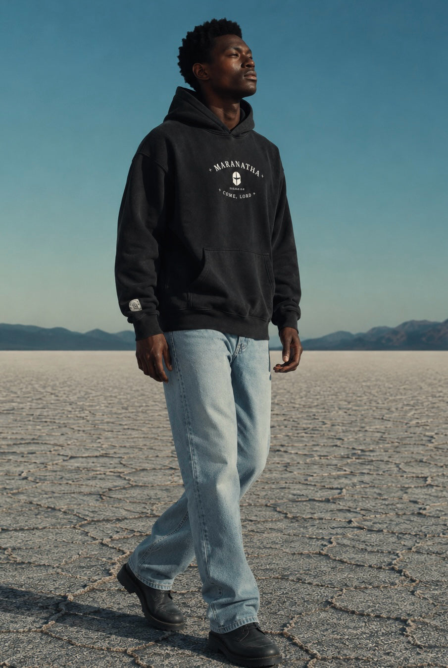 Smoky Black Christian hoodie — Maranatha chest mark, front view — “Send Me” Hoodie