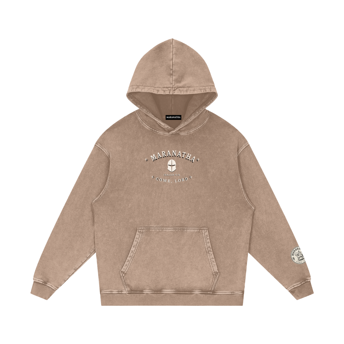 Sandy Khaki Christian hoodie — kneeling figure answering the call — “Send Me” Hoodie