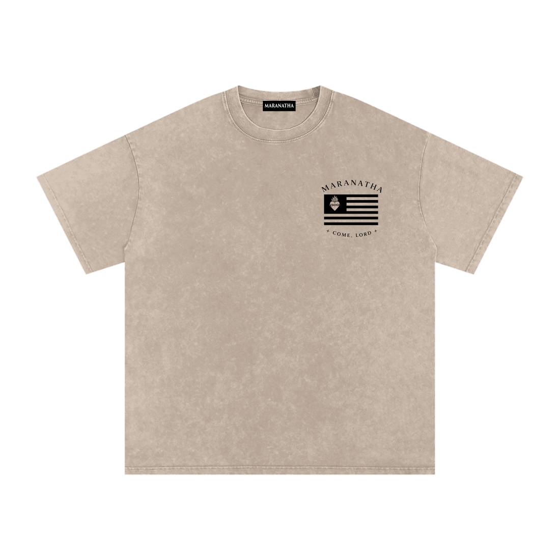 Sandy Khaki Christian t-shirt — Sacred Heart devotional plate — Sacred Heart Tee