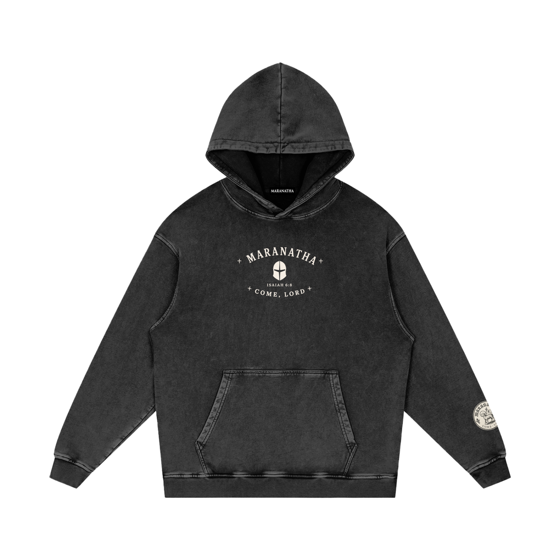Smoky Black Christian hoodie — kneeling figure answering the call — “Send Me” Hoodie