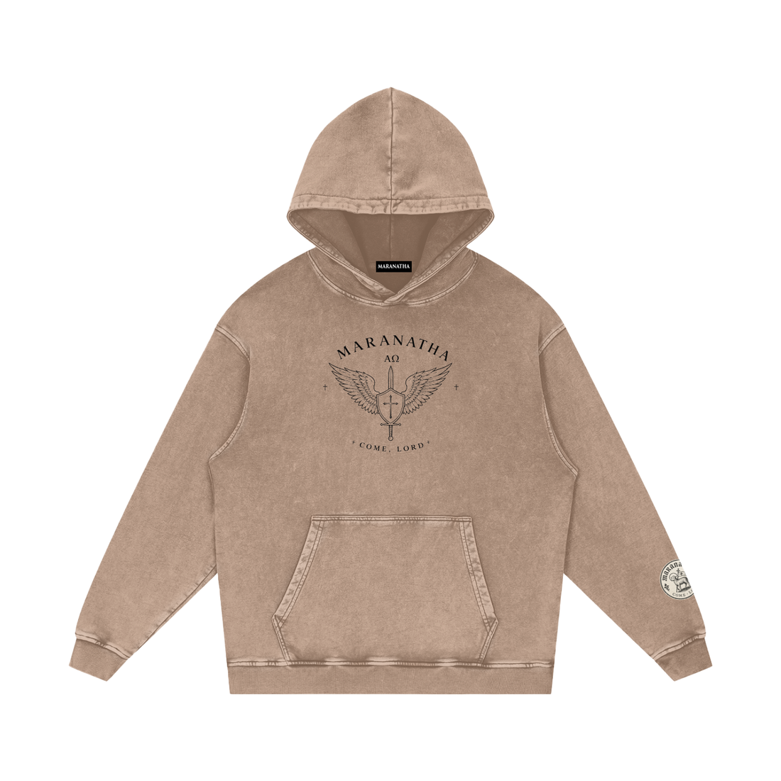 Sandy Khaki Christian hoodie — Michael with sword against the dragon — Archangel Michael Hoodie